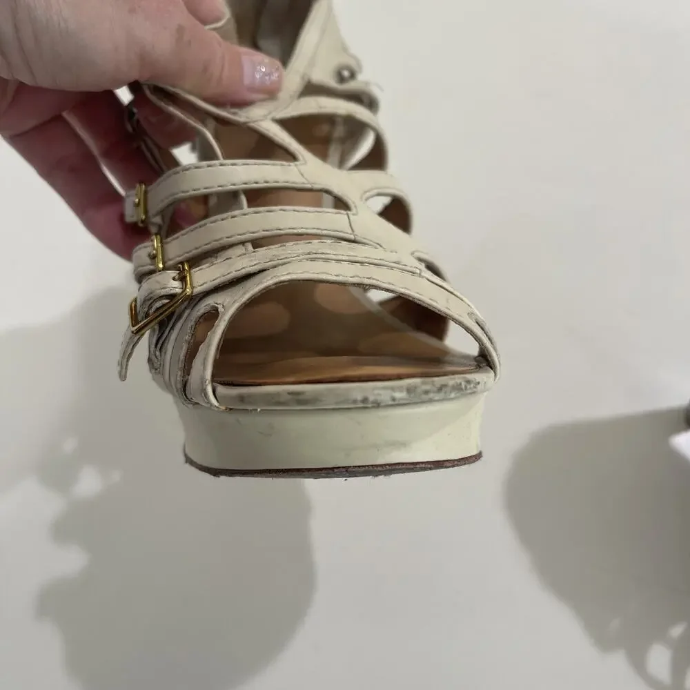 L.A.M.B Gwen Stefani LAMB DAVIN Natural Leather Strappy Pumps Size 8.5